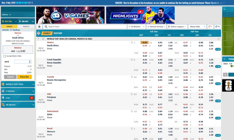 Select match and place bet